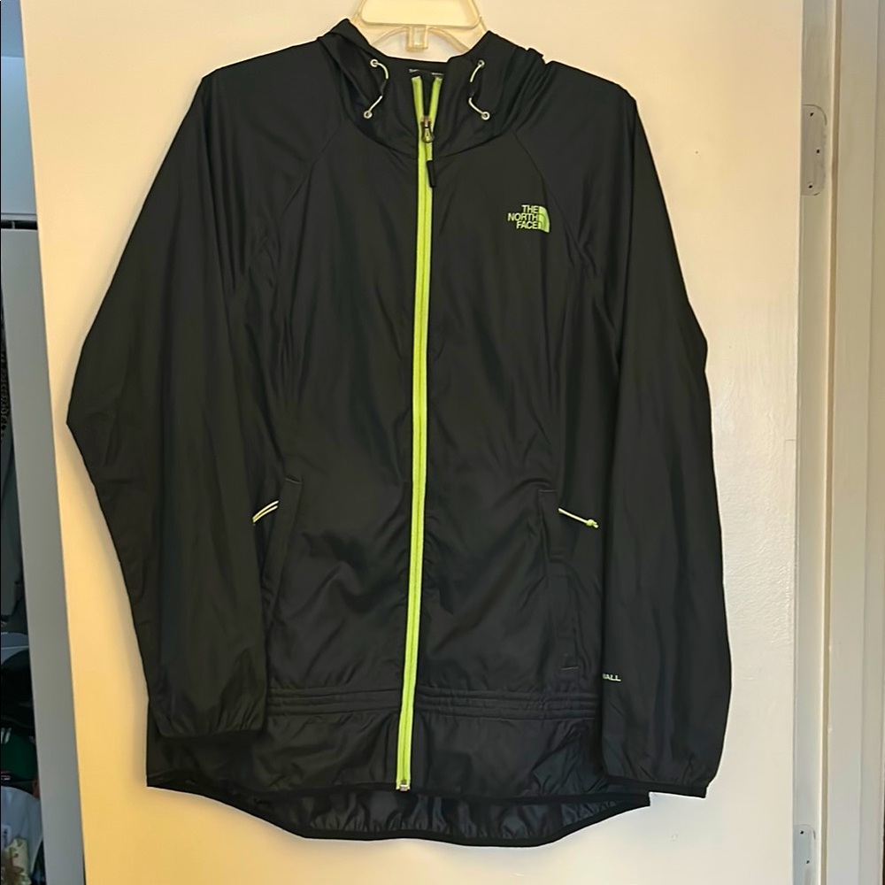The North Face Grey Windbreaker Jacket with Neon Accents